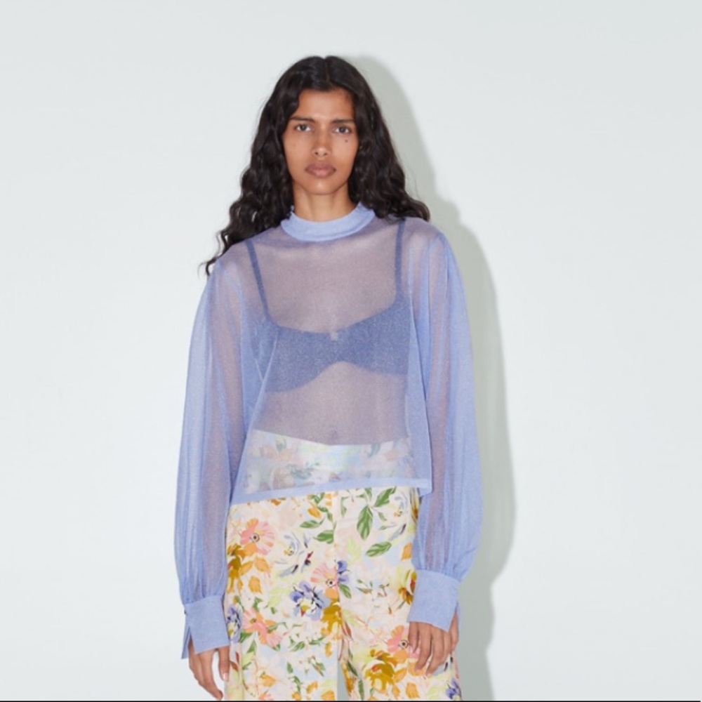 Zara Sparkly Semi-Sheer Top, Size S